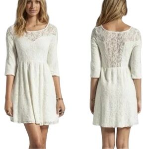 Free People Dress Shake it Up Crochet Lace Cutout Mini Size‎ S Boho Ivory